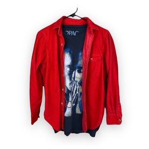 Corduroy Button Up Shirt Red Collar Jacket Pierre Cardin Womens Size 14